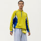Men's Long Sleeve Half Zip Pullover Top with Color Block Panels and Contrast Seam Detailing