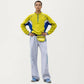 Men's Long Sleeve Half Zip Pullover Top with Color Block Panels and Contrast Seam Detailing