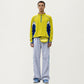 Men's Long Sleeve Half Zip Pullover Top with Color Block Panels and Contrast Seam Detailing
