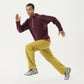 Men's Hooded Long Sleeve Pullover Top with Half Zip Front and Contrast Seam Detailing