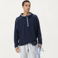 Men's Hooded Long Sleeve Pullover Top with Half Zip Front and Contrast Seam Detailing