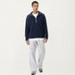 Men's Hooded Long Sleeve Pullover Top with Half Zip Front and Contrast Seam Detailing
