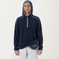 Men's Hooded Long Sleeve Pullover Top with Half Zip Front and Contrast Seam Detailing