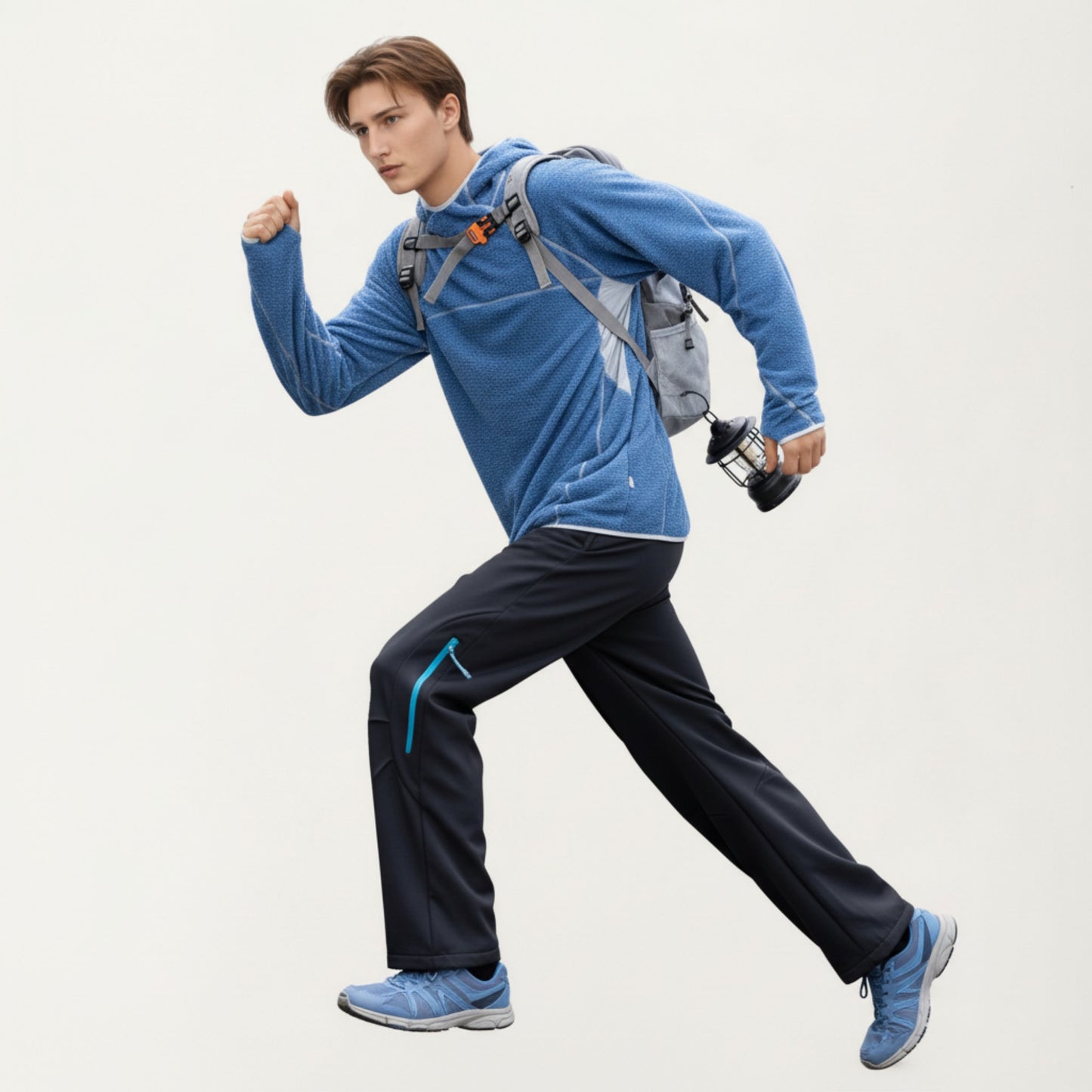Men's Hooded Long Sleeve Pullover Top with Contrast Seam Detailing and Stretch Knit Construction