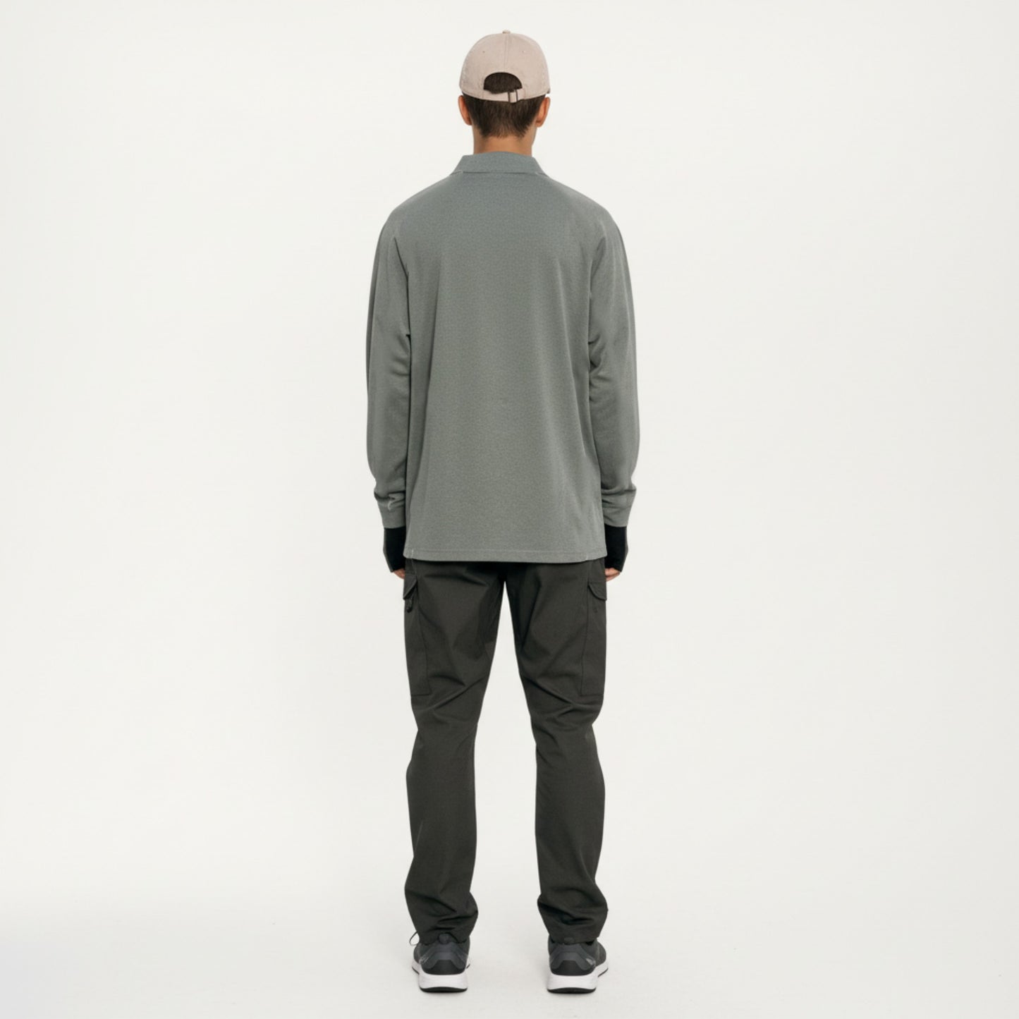 Men's Long Sleeve Half Zip Athletic Top with Stand Collar and Thumbhole Cuffs