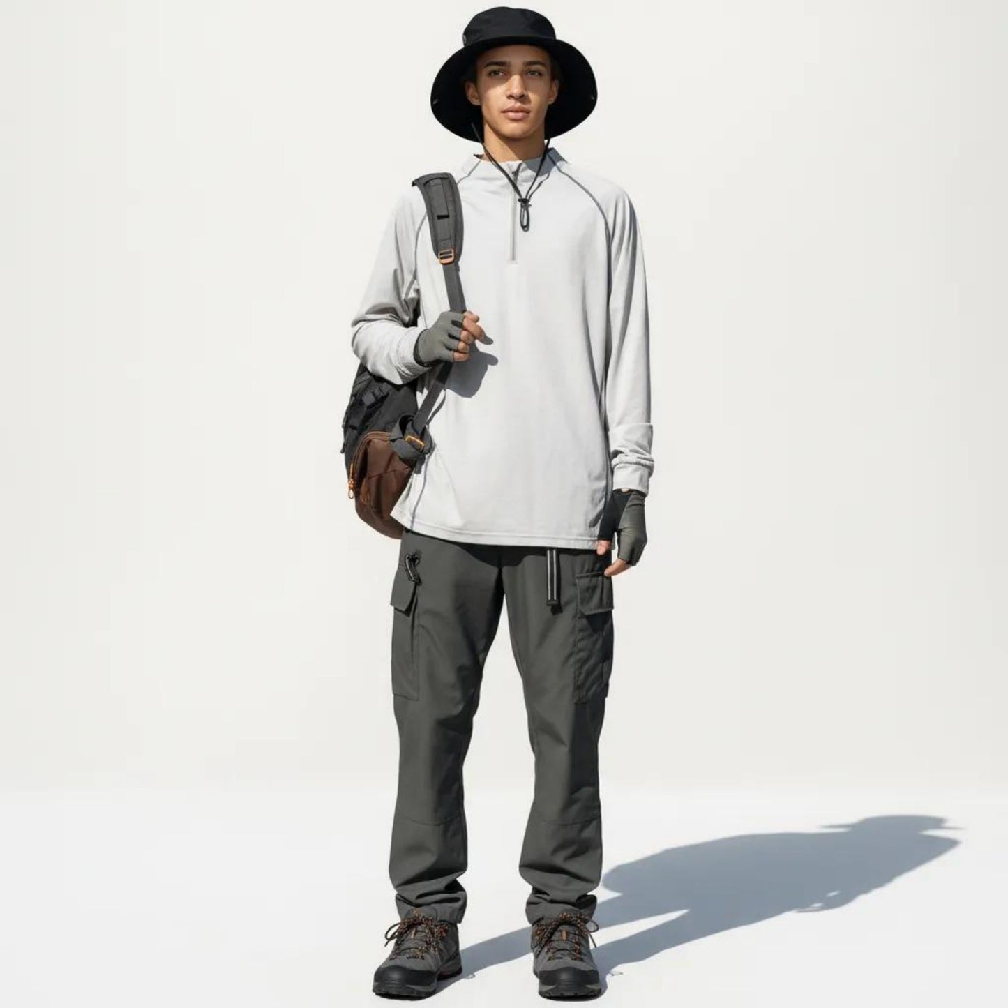 Men's Long Sleeve Half Zip Athletic Top with Stand Collar and Thumbhole Cuffs