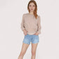 Women's Sheer Yoke Long Sleeve Blouse with Ruffle Neckline and Cinched Waist Detail - Small, Green