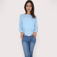 Women's Sheer Yoke Long Sleeve Blouse with Ruffle Neckline and Cinched Waist Detail - Small, Green