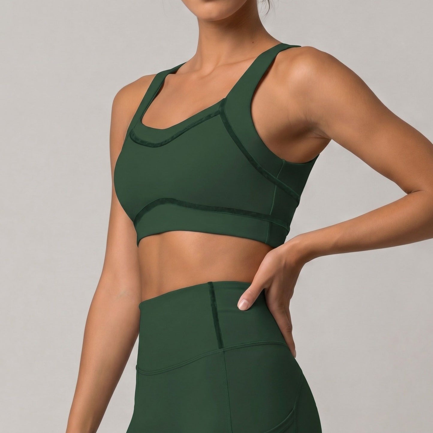 Wide Strap Sports Bra Scoop Neck High Impact Supportive Workout Yoga Gym Crop Top