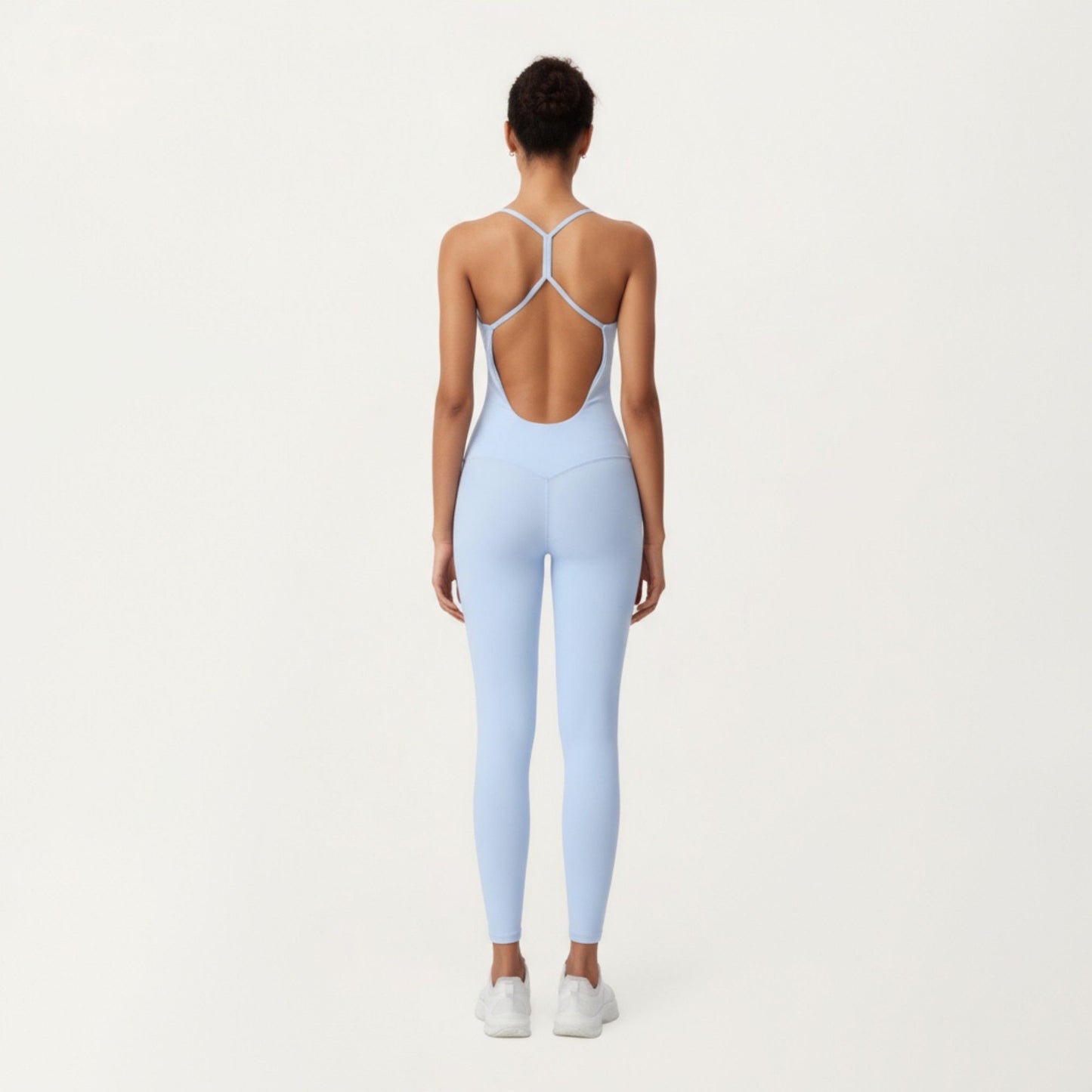 Scoop Neck Full-Length Activewear Bodysuit with Spaghetti Straps