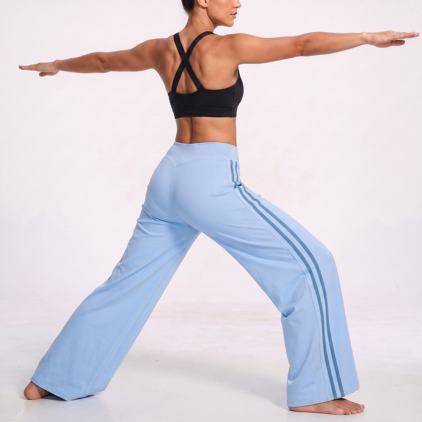 High Waist Wide Leg Workout Pants with Contrast Side Stripes