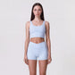 High Waist Crossover Athletic Shorts with Smooth Stretch Fabric and Fitted Biker Short Length