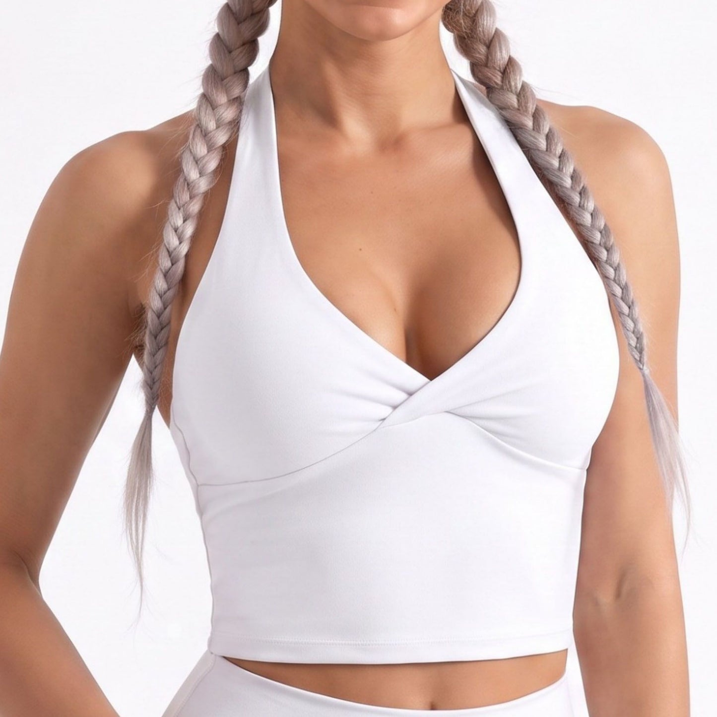 Halter Wrap Front Workout Tank V Neck Fitted Crop Top