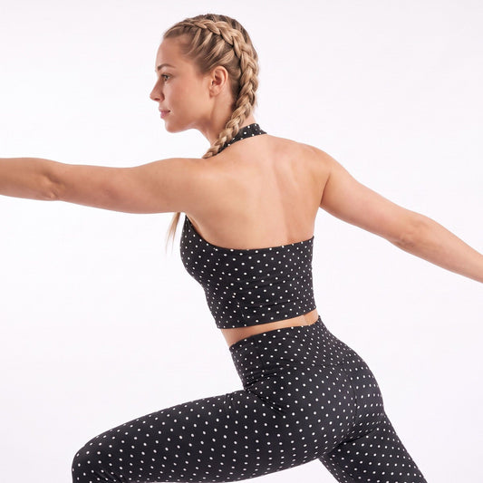 Polka Dot Halter Neck Cropped Active Tank Top for Workouts Running and Everyday Athleisure