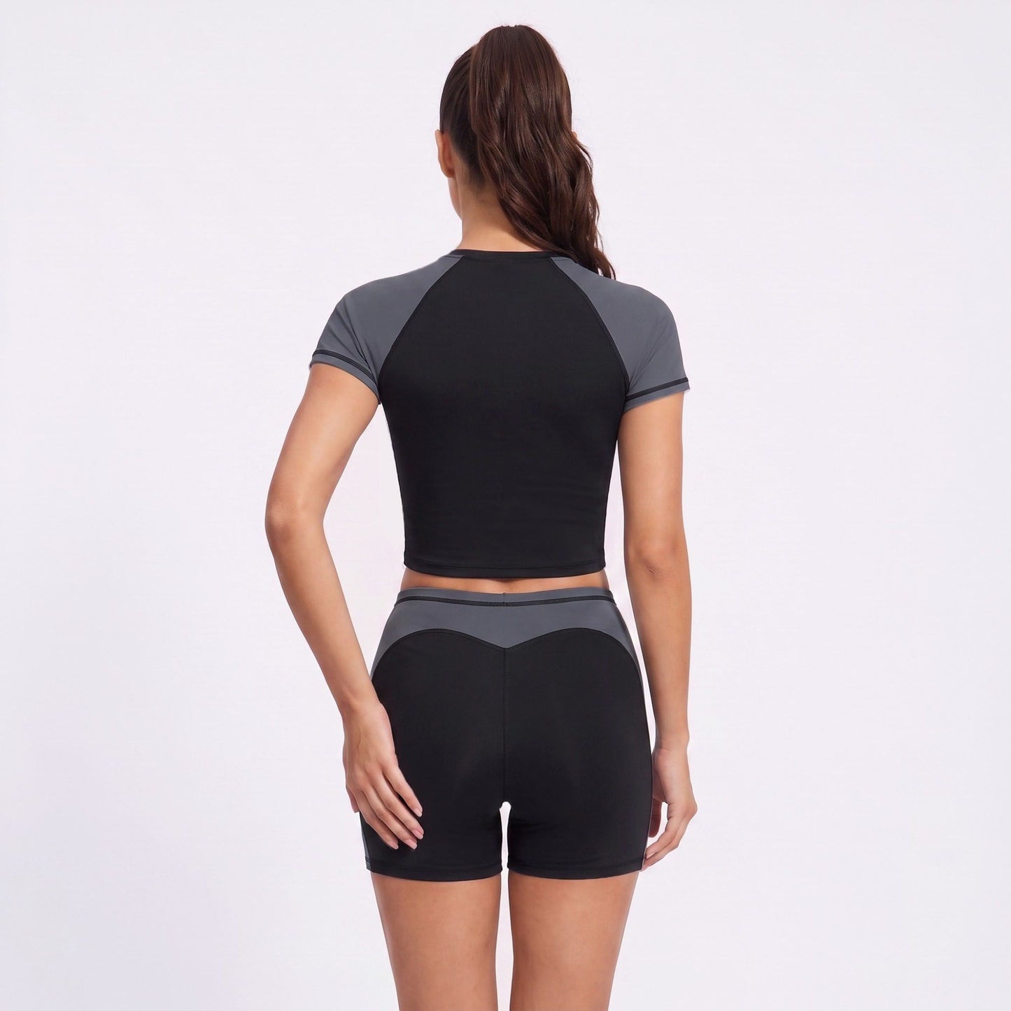 Short Sleeve Cropped Workout Top Crew Neck Fitted Athletic Shirt for Running Gym Training