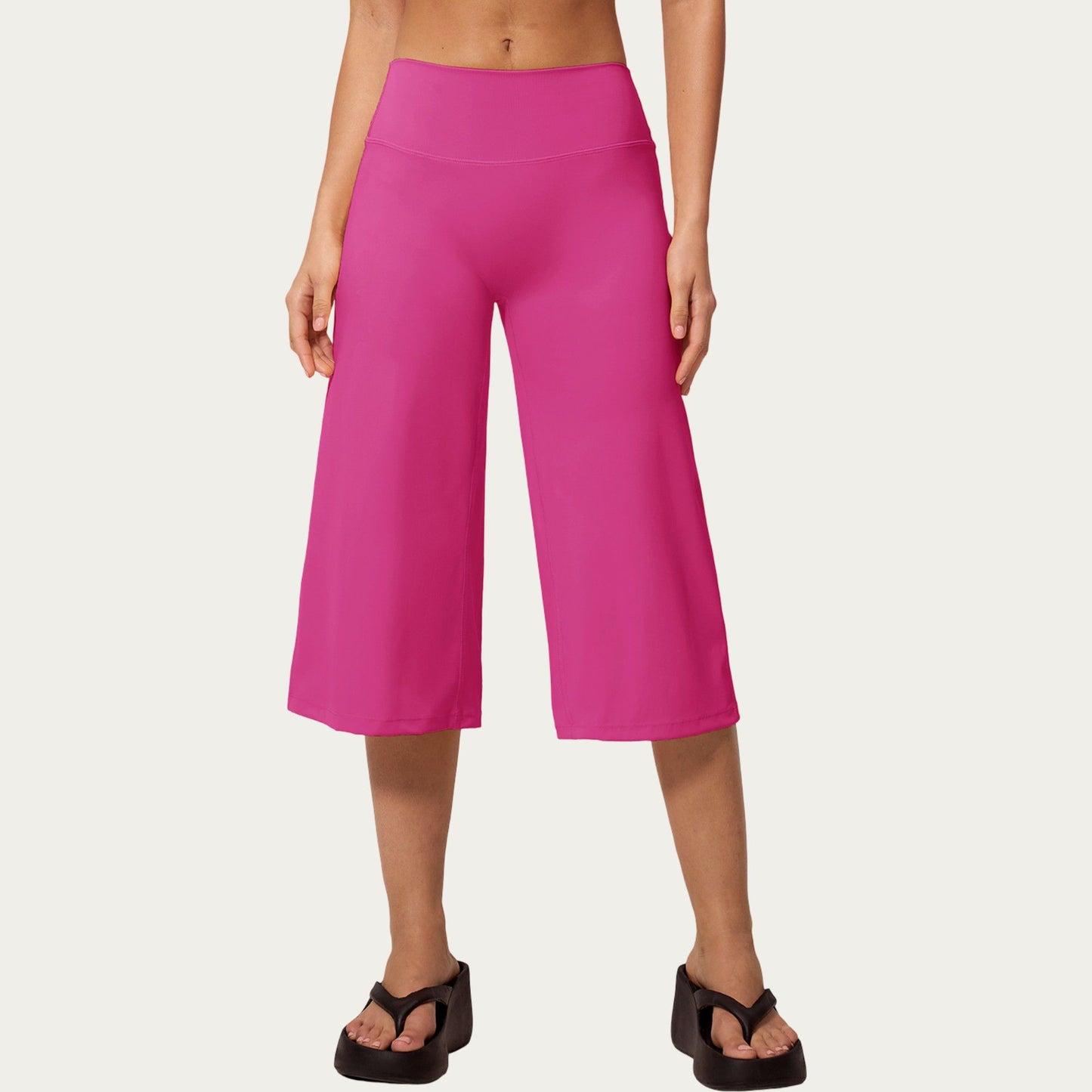 High Waist Capri Wide Leg Pants with Smooth Stretch Fabric and Relaxed Fit