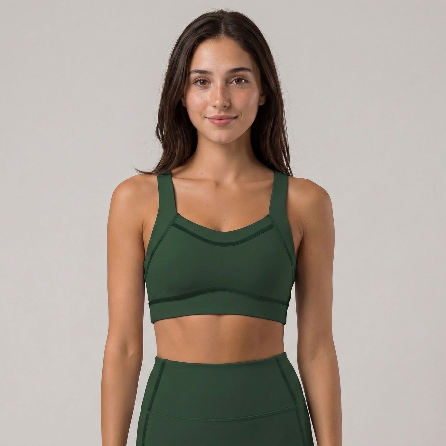 Wide Strap Sports Bra Scoop Neck High Impact Supportive Workout Yoga Gym Crop Top