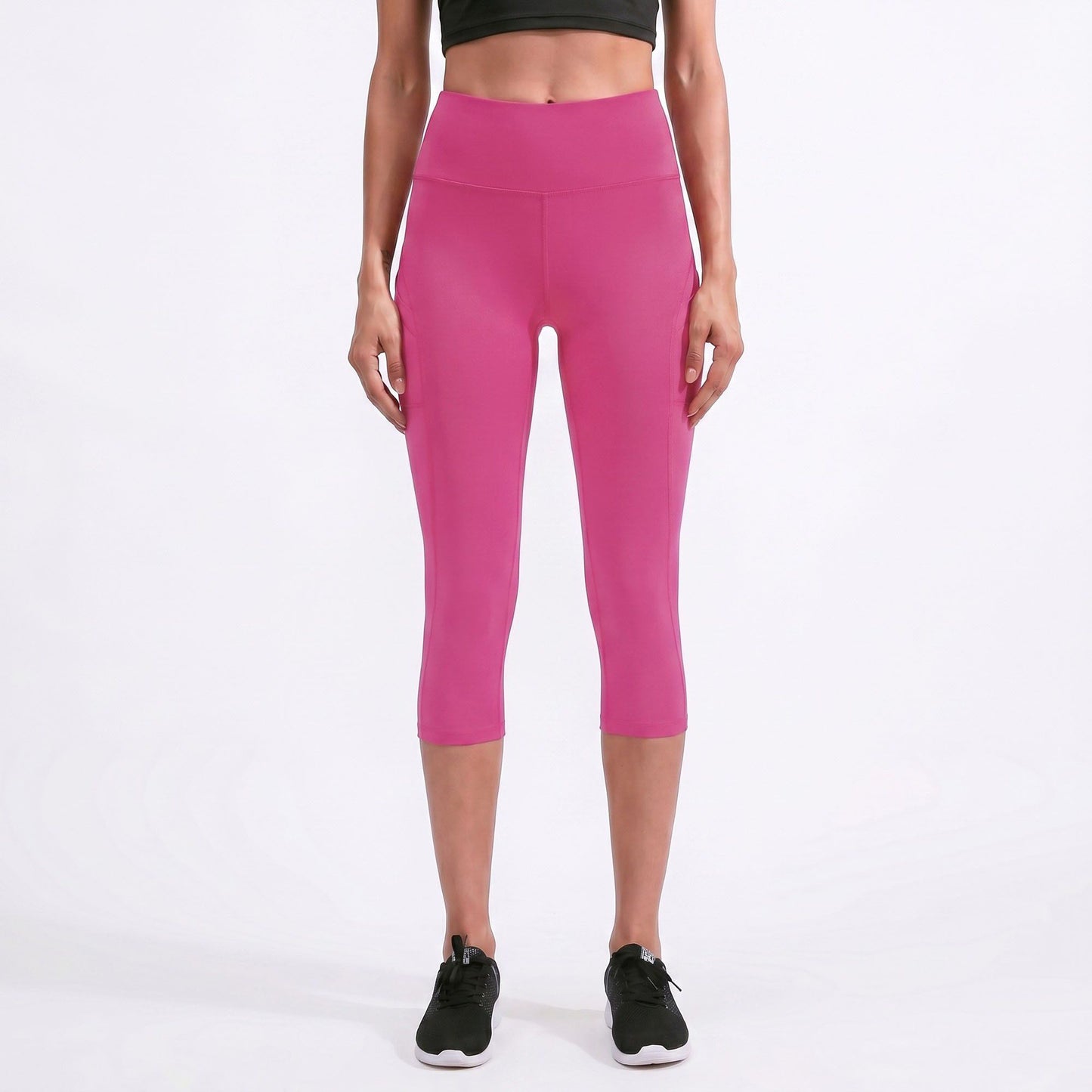High Waist Capri Leggings with Wide Waistband Smooth Stretch Pull On Workout Yoga Pants