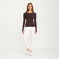 Seamless Long Sleeve Fitted Top with Thumbhole Cuffs and Crew Neck