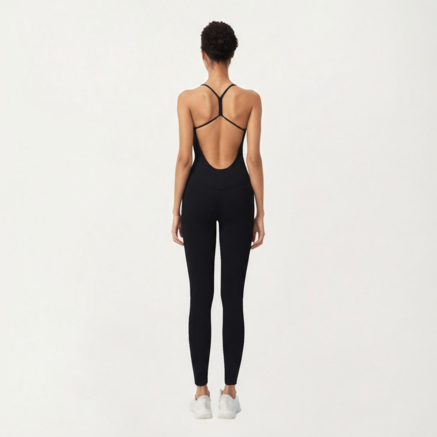 Scoop Neck Full-Length Activewear Bodysuit with Spaghetti Straps