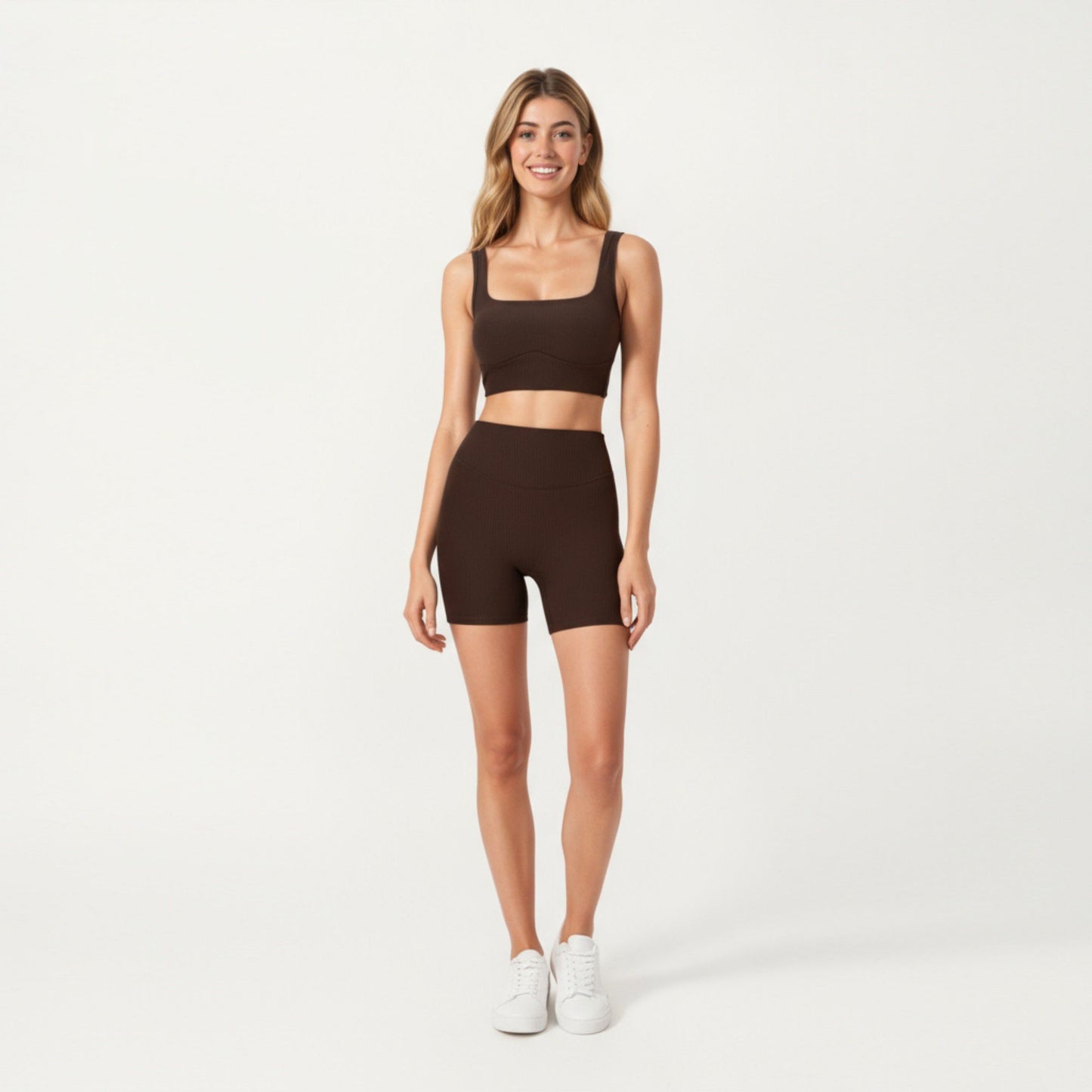 Square Neck Ribbed Cropped Tank Top with Seam Front Detail