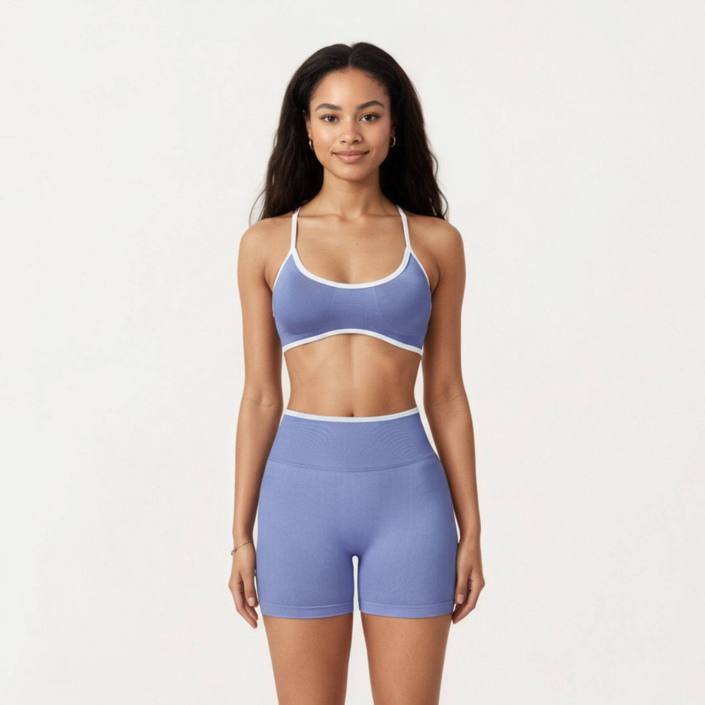 Contrast Trim Scoop Neck Sports Bra with Adjustable Spaghetti Straps