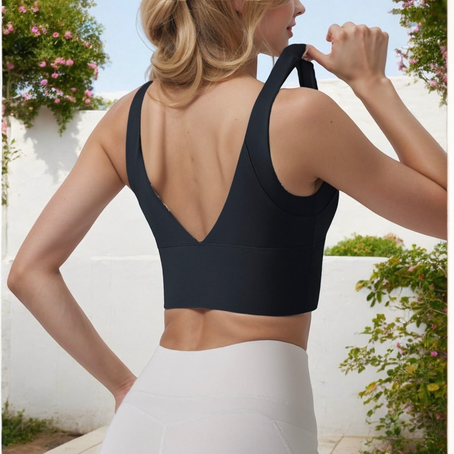 Longline Sports Bra with Wide Straps and Scoop Neck