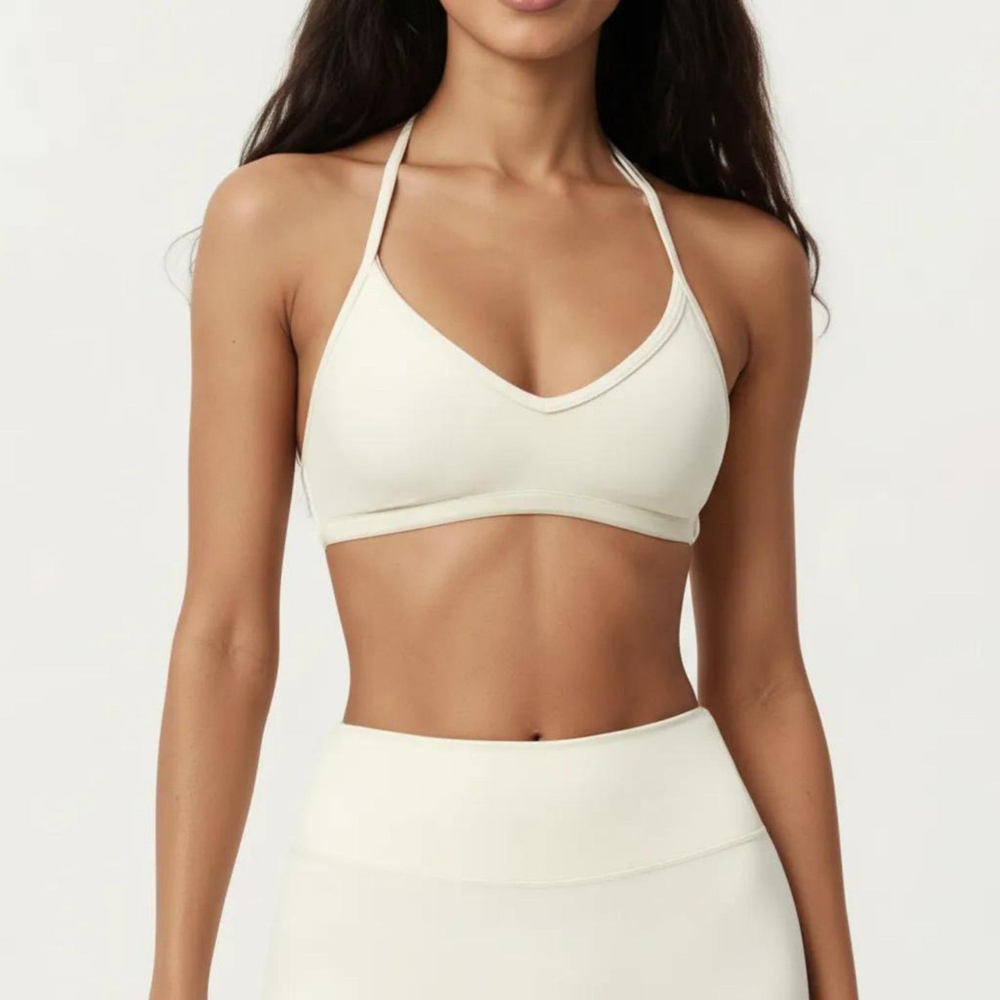Halter Sports Bra with V Neckline and Smooth Stretch Fit