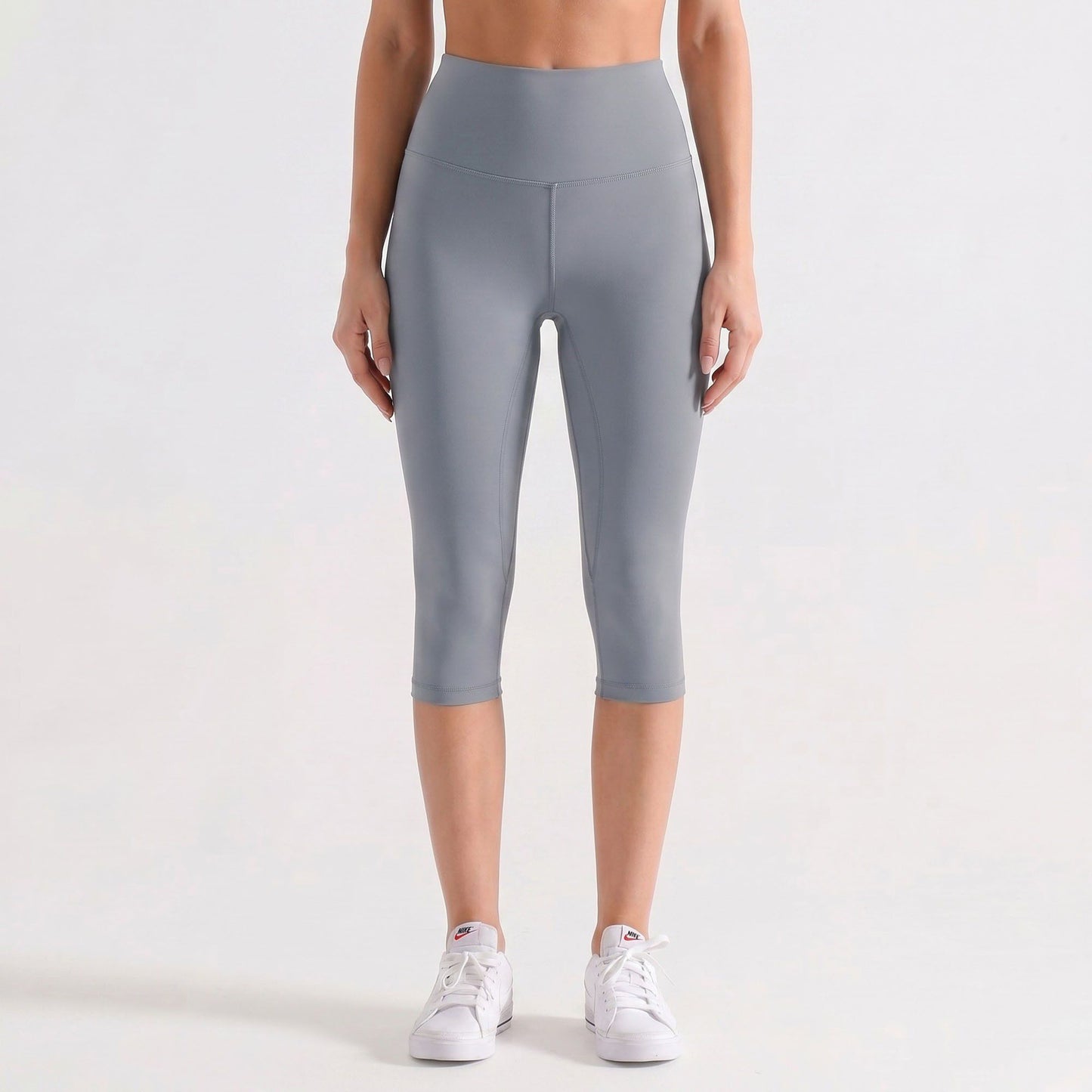 High Waist Capri Leggings with Wide Waistband Smooth Stretch Pull On Workout Yoga Pants