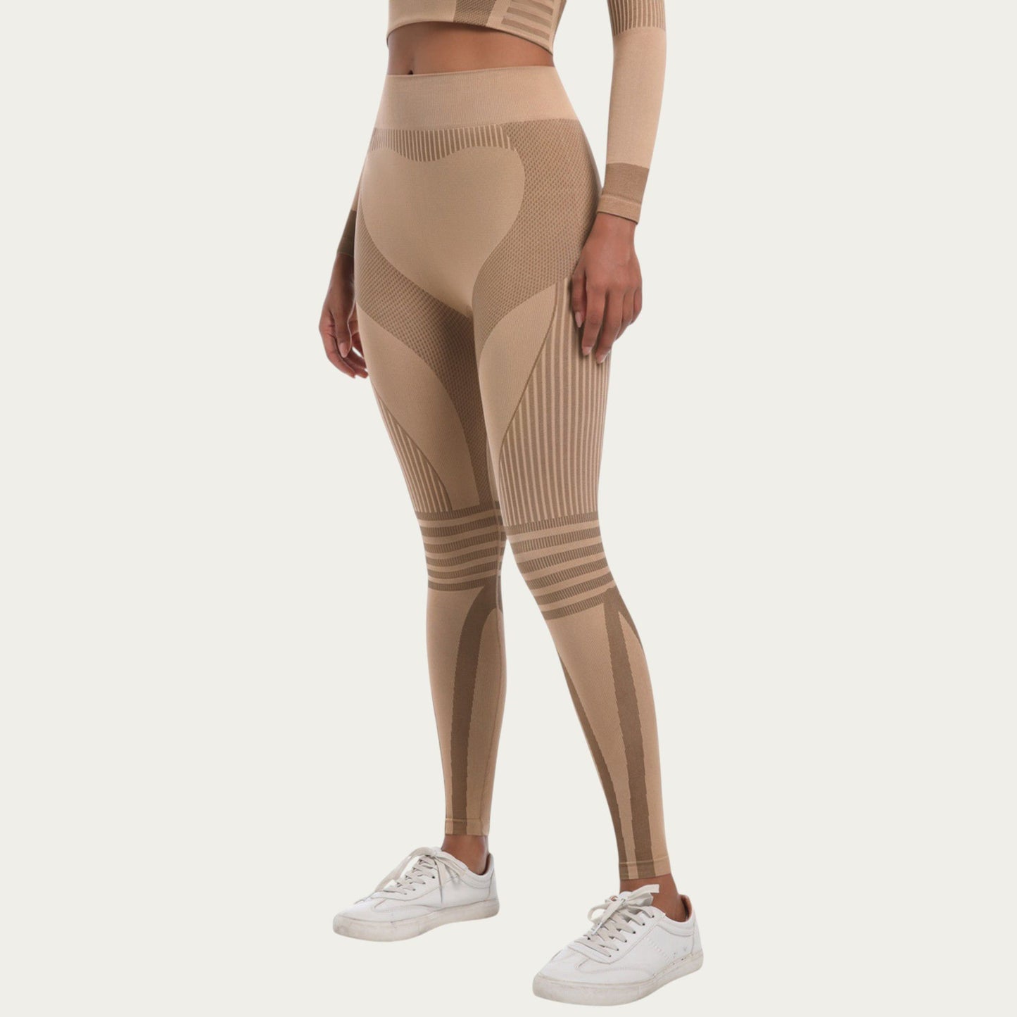 Seamless High Waist Ribbed Leggings with Sculpting Contour Panels and Compression Fit