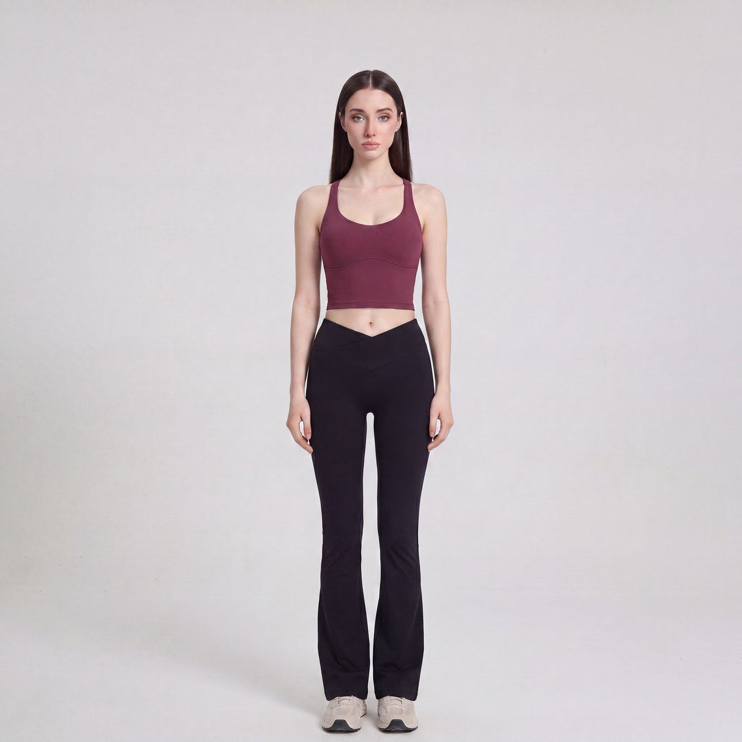 Cropped Yoga Tank Top with Built In Padding Scoop Neck Wide Strap Fitted Activewear Top