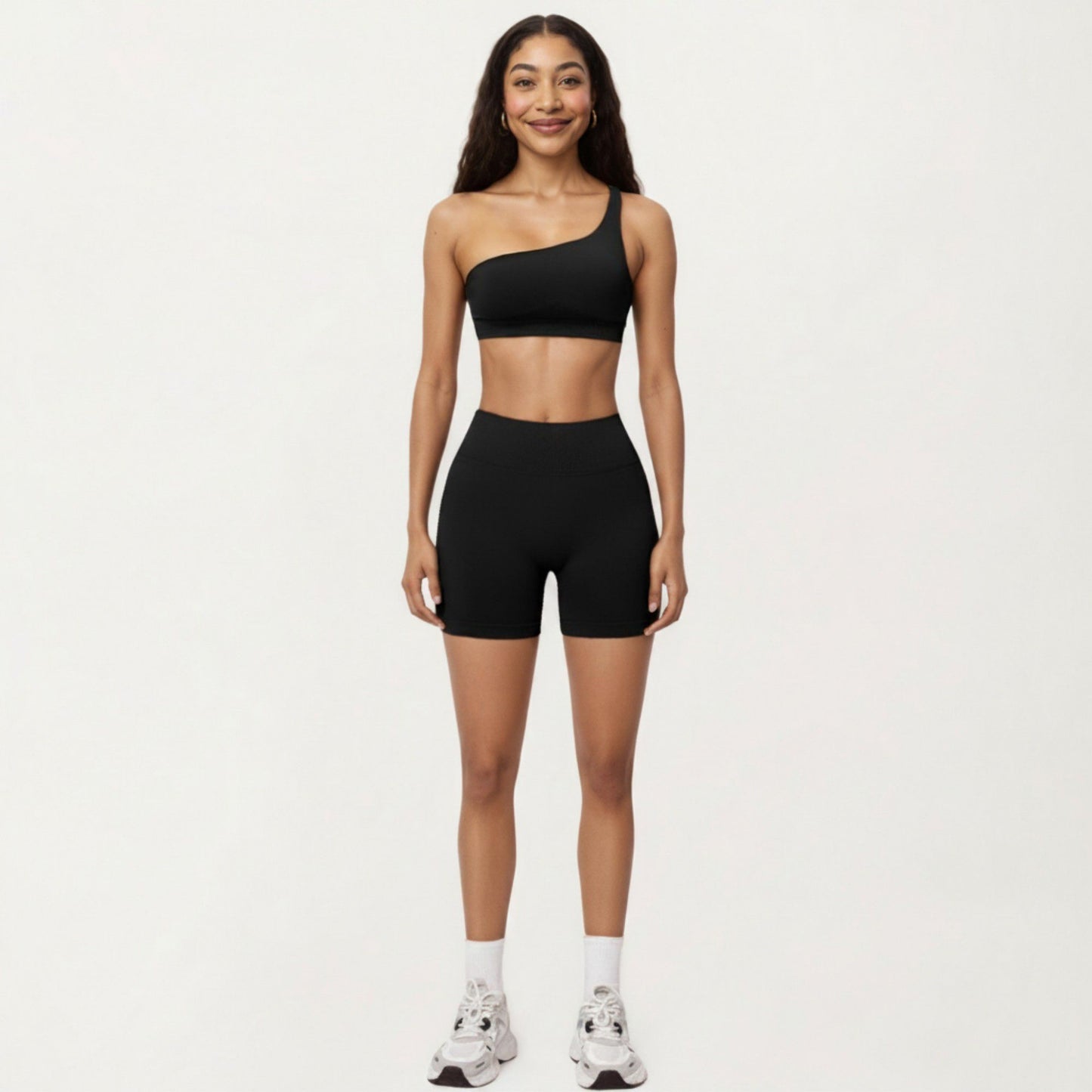 One Shoulder Sports Bra with Asymmetric Strap and Smooth Stretch Fit