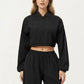 Cropped Zip Front Jacket with Elastic Hem and Long Sleeves