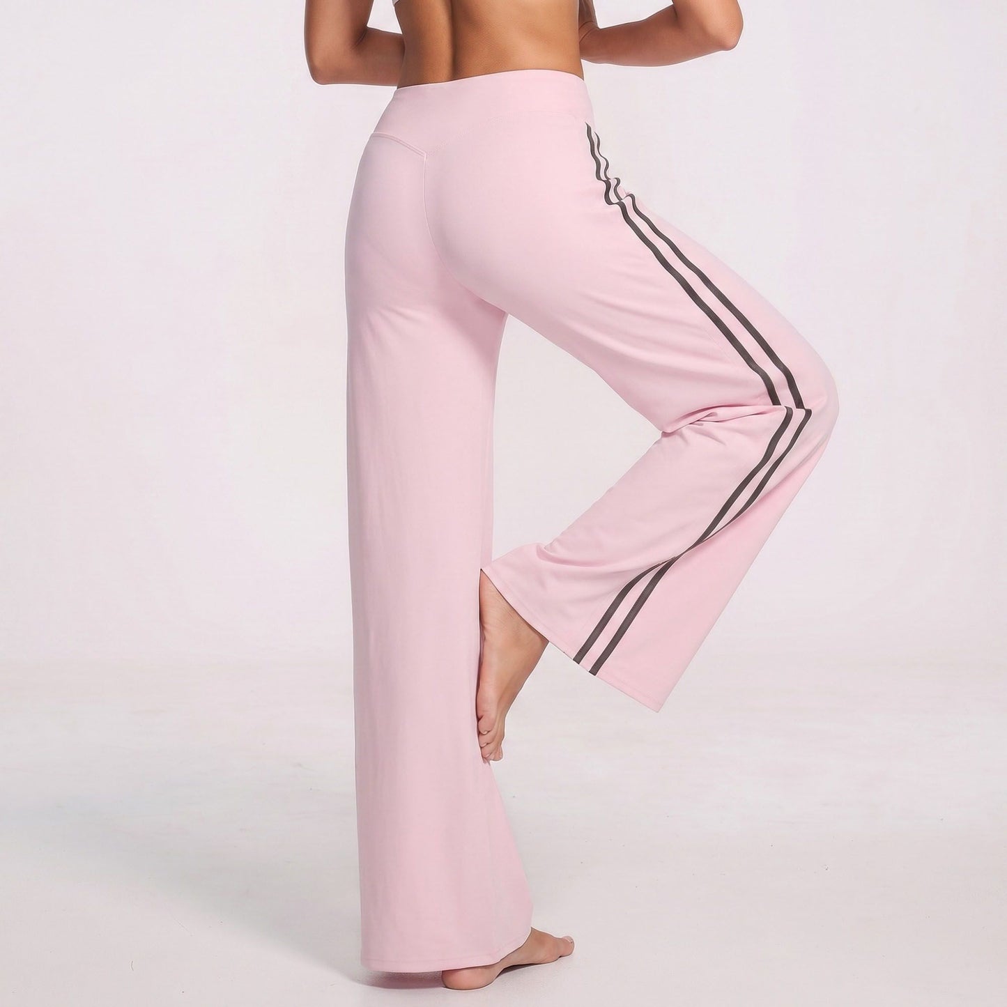 High Waist Wide Leg Workout Pants with Contrast Side Stripes