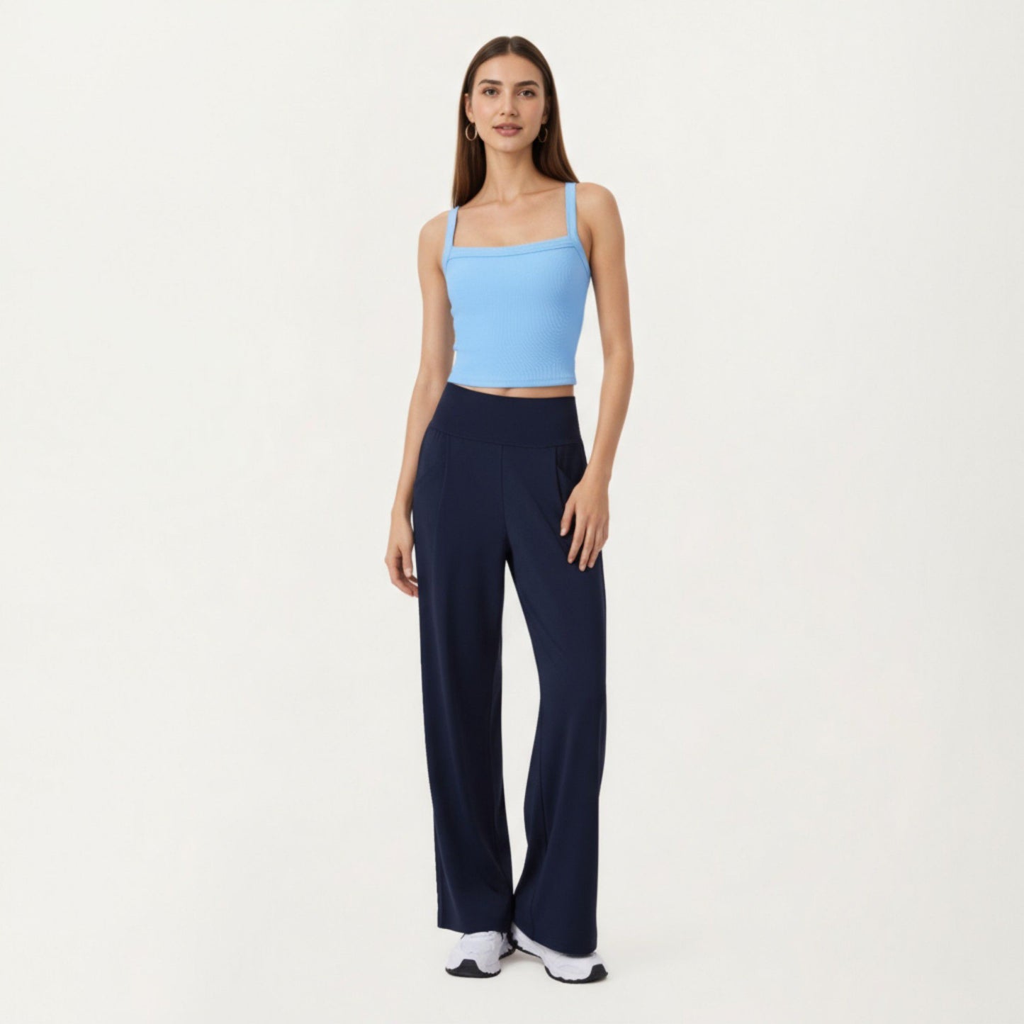 Square Neck Ribbed Knit Cropped Tank Top with Wide Shoulder Straps