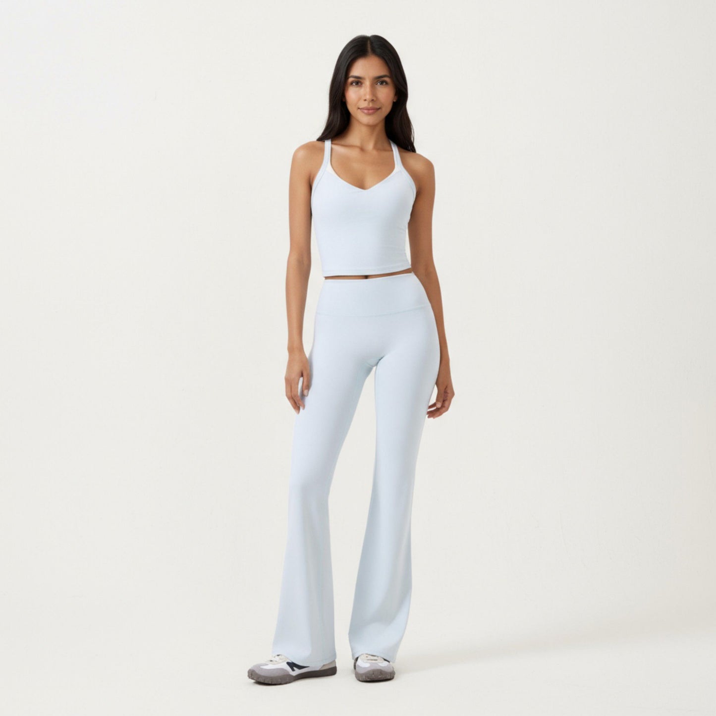 V-Neck Cropped Active Tank Top with Double Shoulder Straps