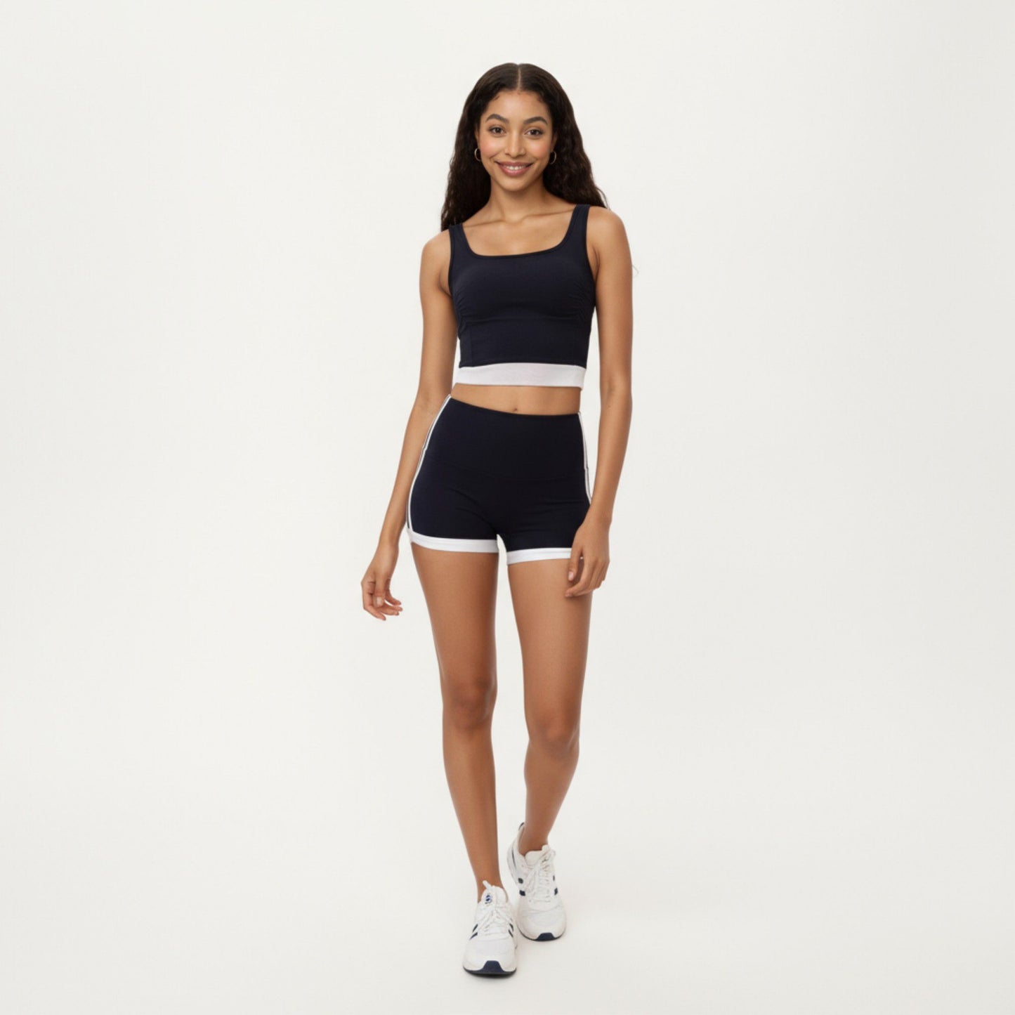 Square Neck Cropped Active Tank Top with Contrast Elastic Hem
