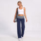 Striped Foldover Waist Wide Leg Yoga Pants Full Length Flowy Workout Trousers