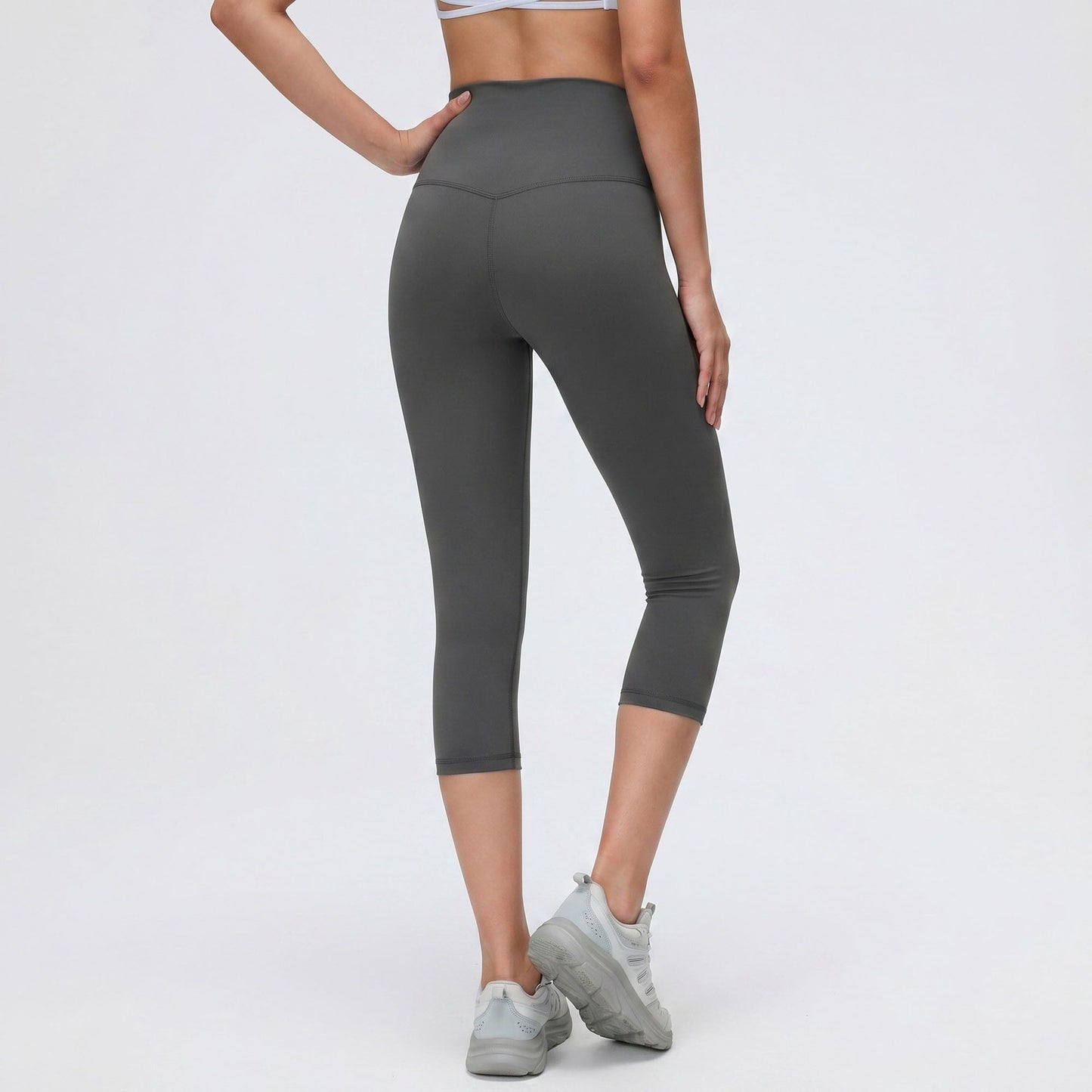 High Waist Capri Leggings with Wide Waistband Smooth Stretch Fit and Pull On Activewear Design