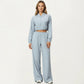 Cropped Zip Front Jacket with Elastic Hem and Long Sleeves