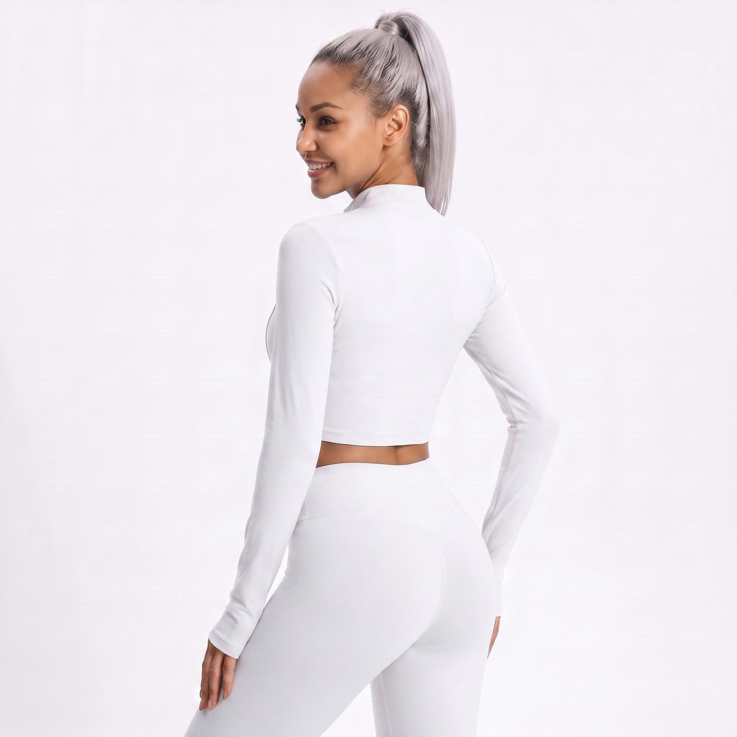 Cropped Full Zip Workout Jacket with Thumbholes