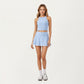 High Neck Ribbed Cropped Tank Top with Contrast Piping Trim
