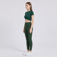 Short Sleeve Twist Front Crop Workout Top Crew Neck Yoga Activewear T Shirt