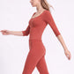 Scoop Neck 3/4 Sleeve Fitted Workout Top