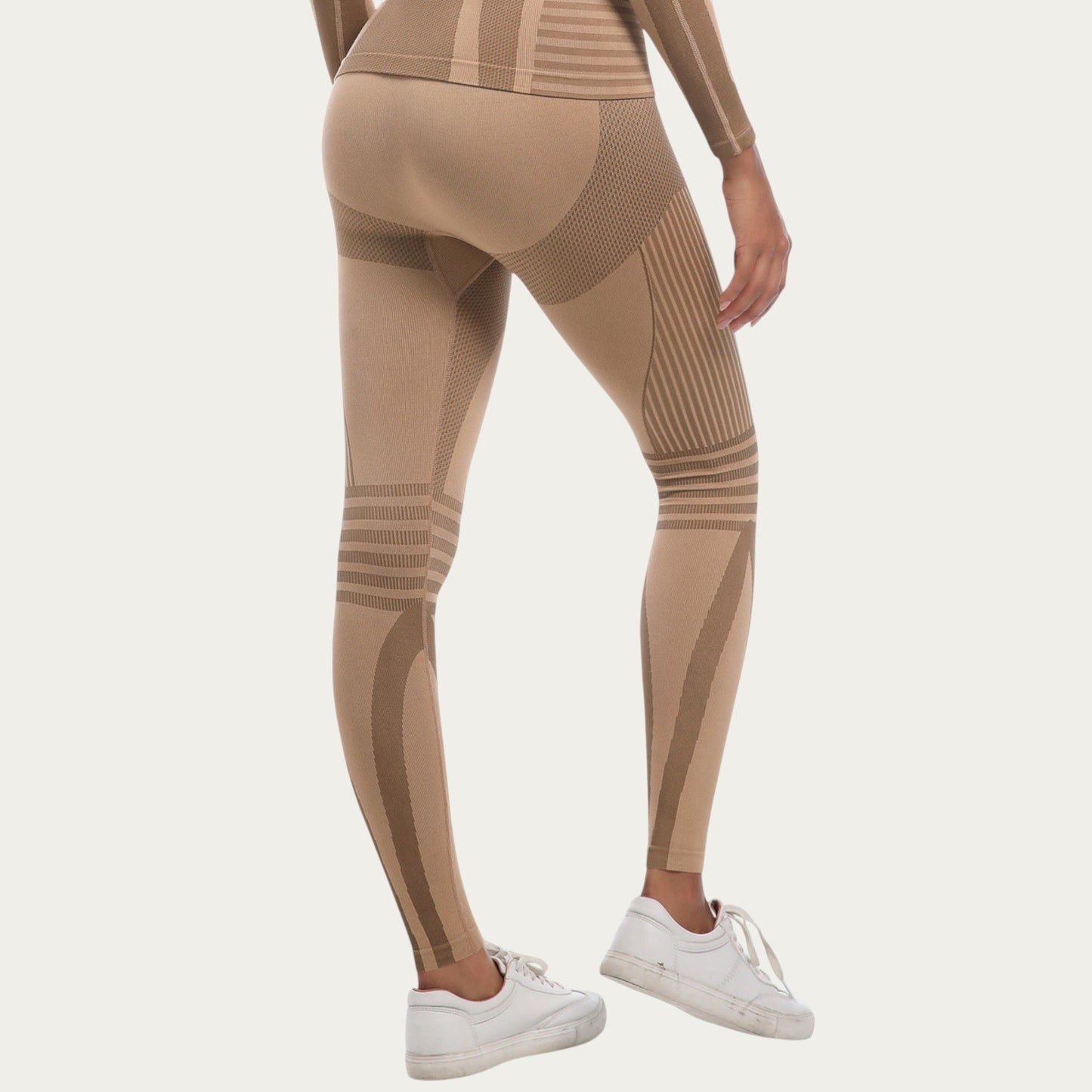 Seamless High Waist Ribbed Leggings with Sculpting Contour Panels and Compression Fit