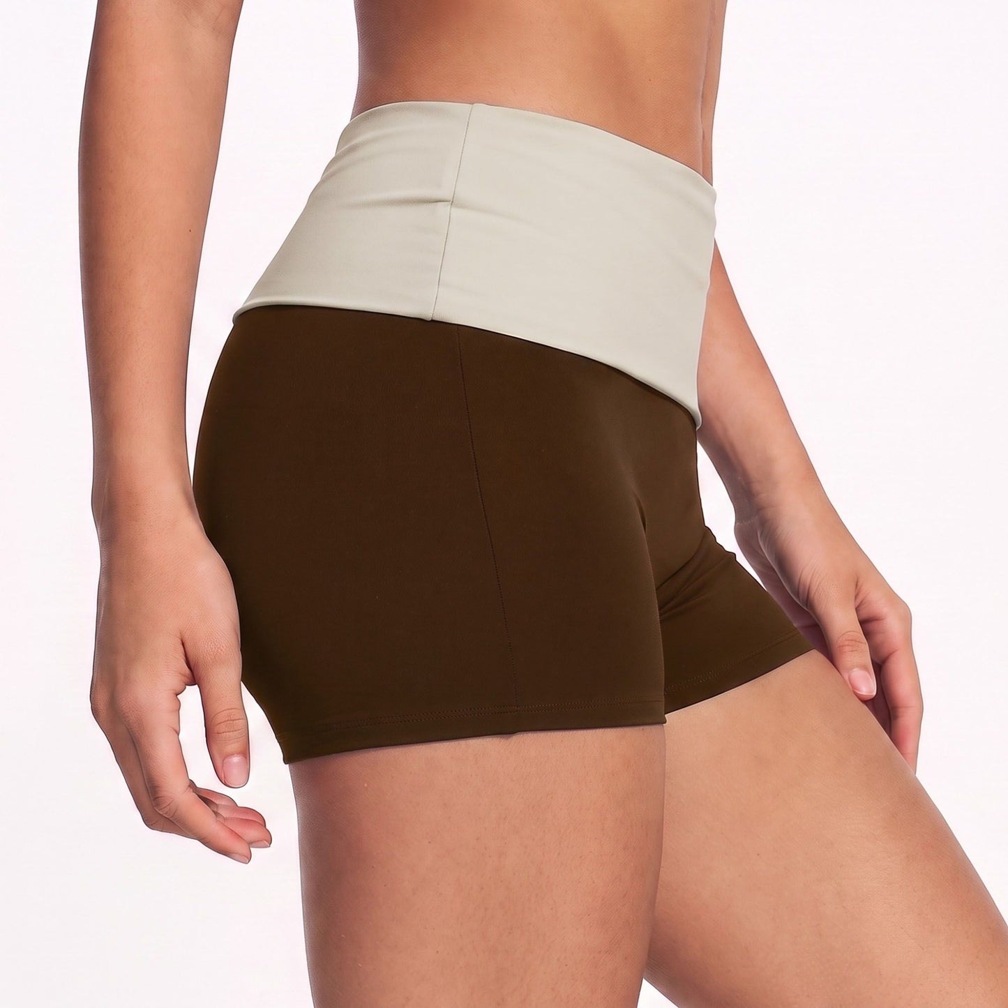 Foldover Waist Biker Shorts Stretch Workout Yoga Shorts