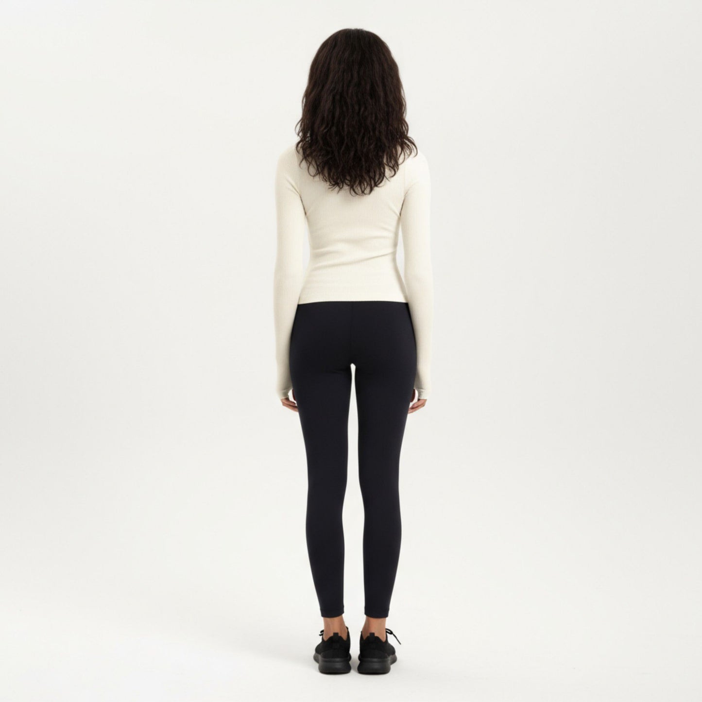Ribbed Long Sleeve Fitted Top with Crew Neck and Thumbhole Cuffs