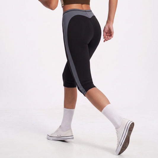 Colorblock High Waist Capri Leggings Fitted Cropped Yoga Pants for Running Gym Training