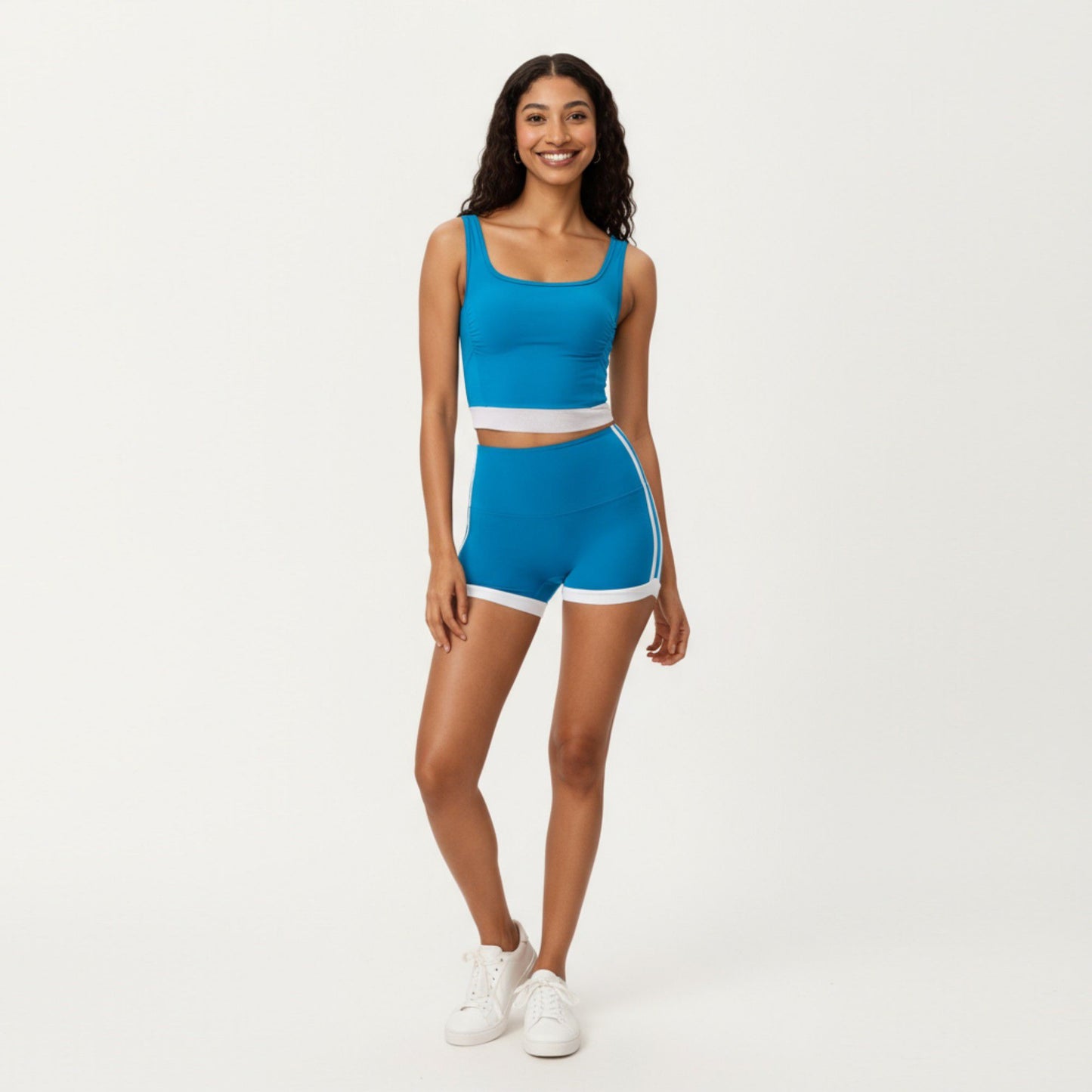 Square Neck Cropped Active Tank Top with Contrast Elastic Hem
