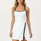 Athletic Dress with Racerback Top Built-In Shorts Contrast Trim Pleated Skirt